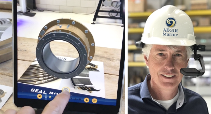Figuur 2: ArtiShock ontwikkelde voor AEGIR-Marine een trainingsapp die hun engineers via augmented reality leert welke taken moeten worden uitgevoerd om de rubberen afdichtingen bij een aandrijfas van een boegschroef te vervangen