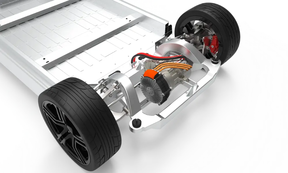 Magnax motor op chassis met gearbox