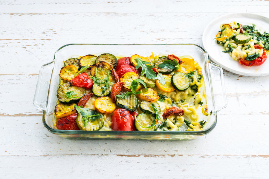 Gratin de Grill mix &agrave; la Siciliana aux p&acirc;tes gobbetti et &eacute;pinards &laquo; Foglia &raquo;