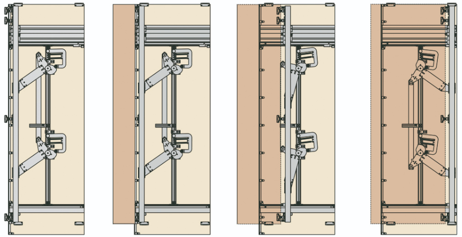 Lorsqu'une porte est ouverte et pouss&eacute;e dans l'armoire, le syst&egrave;me reprendra &agrave; mi-chemin, si bien que la porte se tire litt&eacute;ralement d'elle-m&ecirc;me vers l'int&eacute;rieur