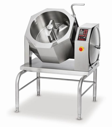 De Stephan Firex Cucimex 30 en 70 l voor het koken, braden, stoven en mengen, met elektrische of gasverwarming, bereikt een temperatuur tot 200 °C