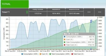 Meetwaarden worden in overzichtelijke tabellen en grafieken gevisualiseerd. De gebruiker kan deze gegevens via een website, software of app raadplegen en op basis daarvan beslissingen nemen over zijn installatie
