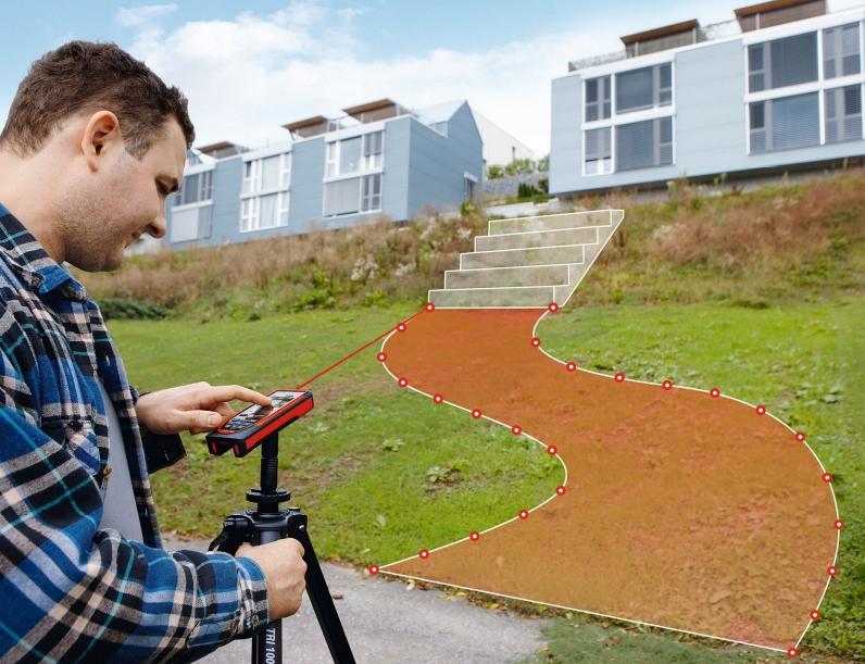 Le télémètre Leica Disto S910 est utilisé, entre autres, pour la création de sentiers et de terrasses, pour mesurer et pour calculer des surfaces et des longueurs (photo via Lasertopo)