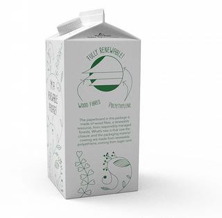 Le carton comme la fermeteure de ce carton de lait sont en bio-PE, à base de canne à sucre