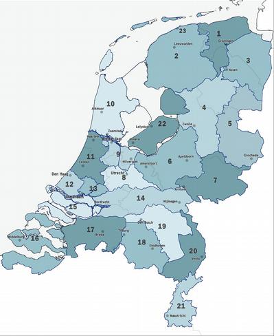 De grenzen van de waterschappen in Nederland zijn vooral geografisch bepaald en vallen niet samen met de provinciegrenzen