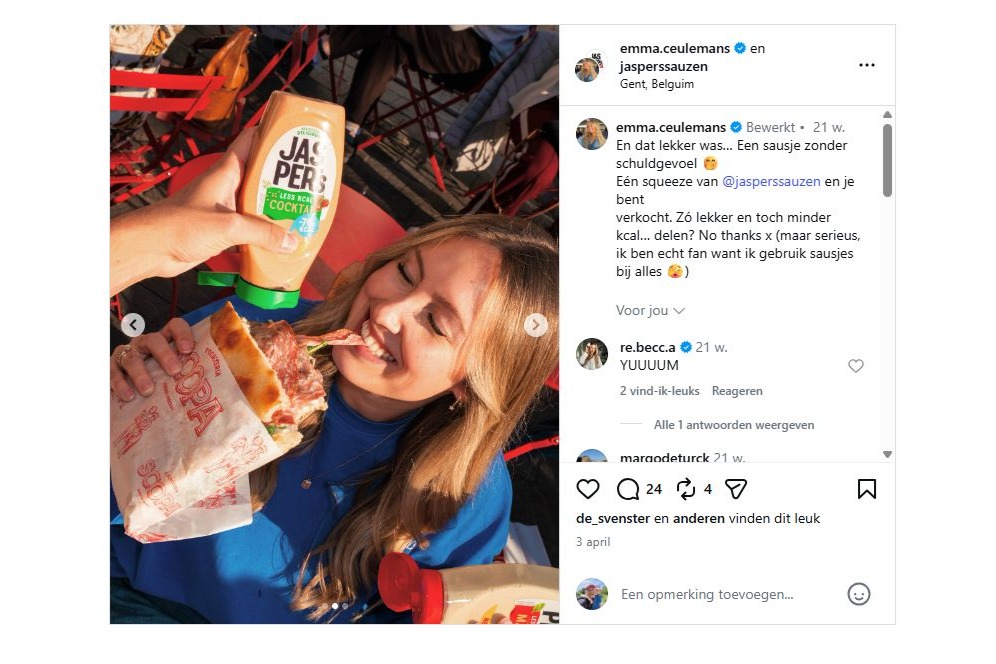 Jasper's Sauzen, Emma Ceulemans, influencer