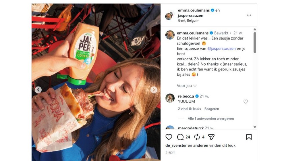 Jasper's Sauzen, Emma Ceulemans, influencer