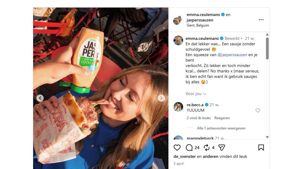 Jasper's Sauzen, Emma Ceulemans, influencer