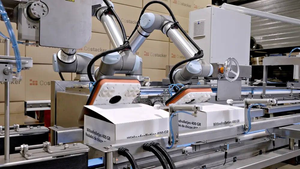 Desgewenst kan de robot na het vullen ook nog de dozen sluiten