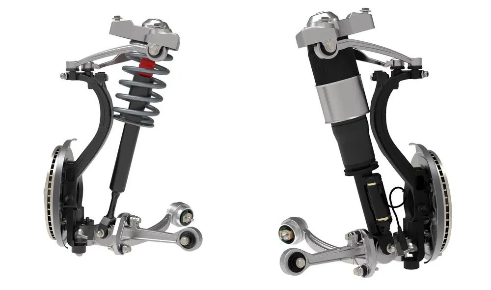 Links spiraalvering, rechts luchtvering