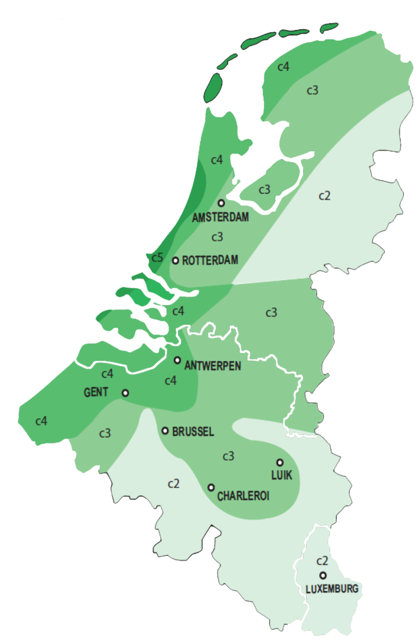 Corrosiviteitsklassen in de Benelux (C2–C5): de basis voor een gepast coatingsysteem.