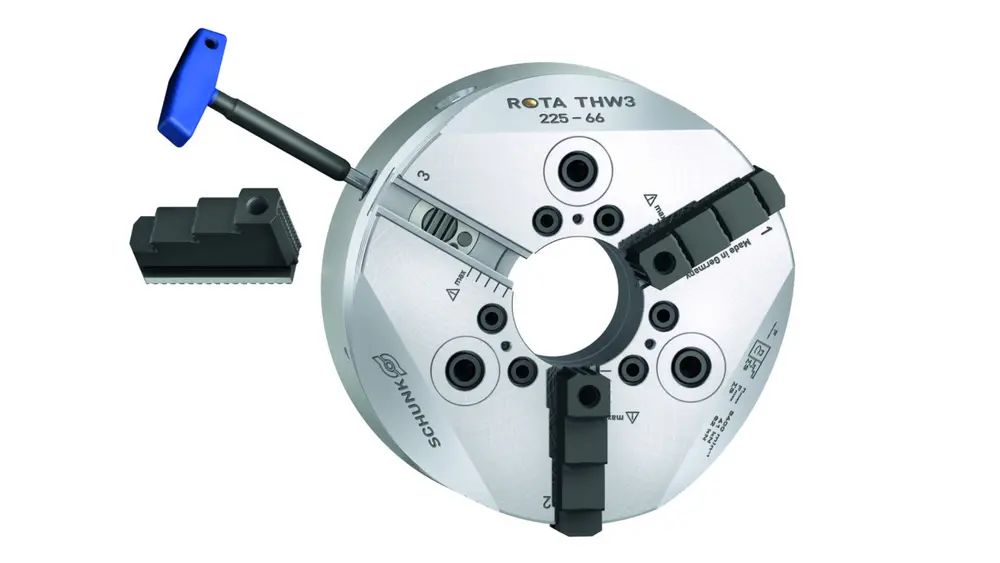 De SCHUNK ROTA THW3 klauwplaat met snelwisselklemmen en gepatenteerde afdichting biedt een consequente klemkracht, lange onderhoudsintervallen en een hoge betrouwbaarheid