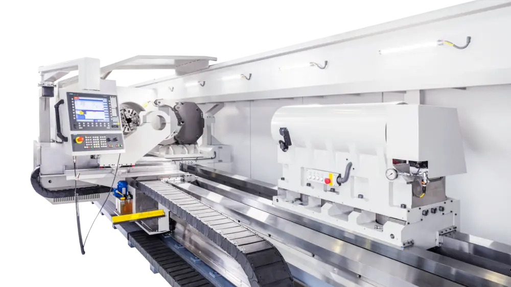 De TUR 3MN 1300 is een CNC-gestuurde draaibank met 4 geleidingen, ontworpen voor het verwerken van stukken met een diameter van 1.300 mm, een lengte van meer dan 6.000 mm en een gewicht van maximaal 20 ton