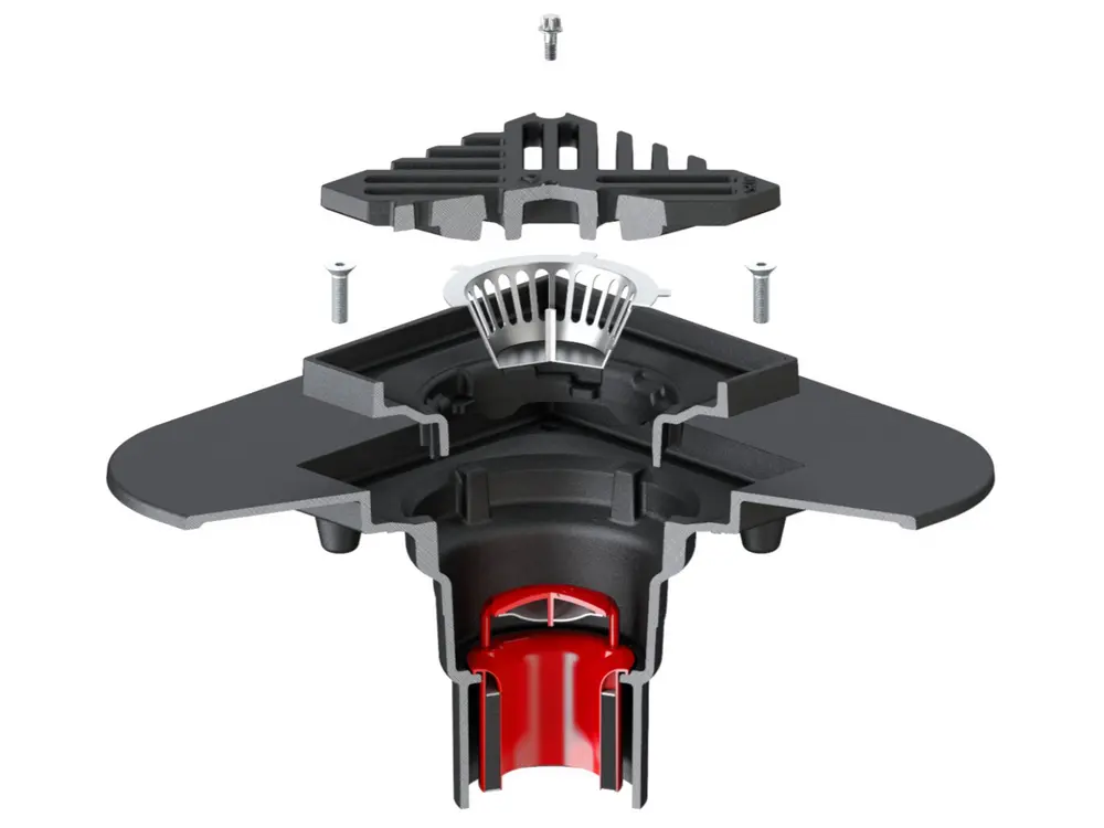 De afvoeren wegen nog maar 7 kg en hebben een diameter van amper 160 mm. Een kernboring van die diameter volstaat dus en in de vloeren is geen extra bewapening nodig
