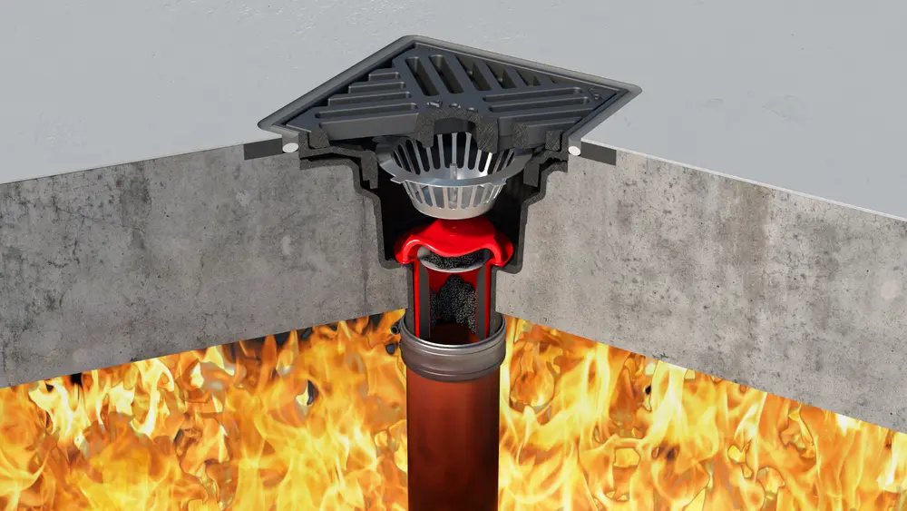 Un kit de protection contre l’incendie bloque le feu, la fumée et les gaz toxiques dans les deux sens, ce qui permet d'éviter que le feu ne se propage par l’avaloir vers d'autres étages