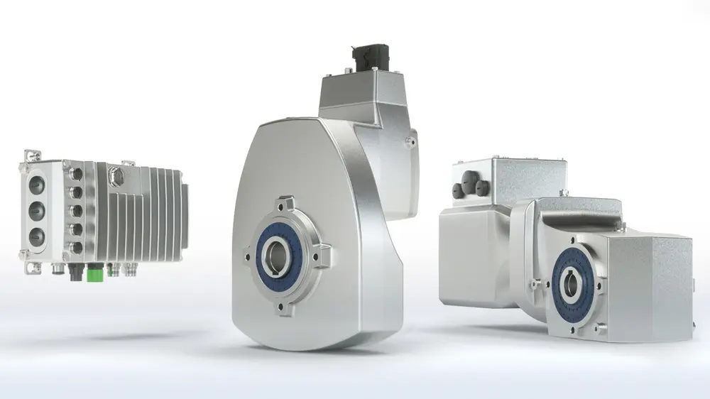 Le nouveau portefeuille de solutions à haut rendement de NORD : le variateur de fréquence NORDAC ON, la combinaison intégrée réducteur/moteur DuoDrive et le moteur synchrone IE5+