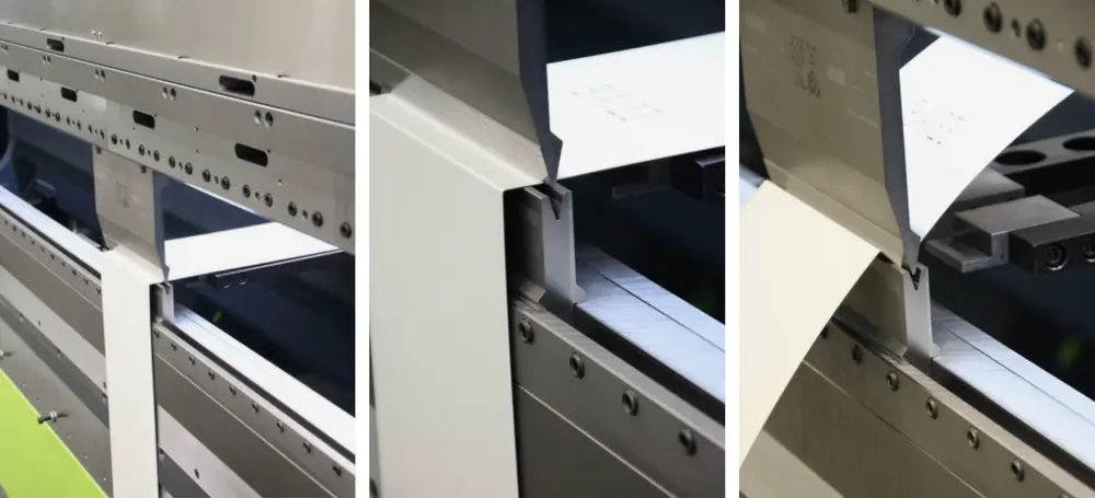 Een verschoven onderbalk in een kantpers maakt tegenzettingen tot 15 mm mogelijk wat leidt tot minder materiaalverbruik en stabielere profielen