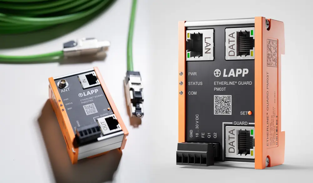 LAPP ontwikkelde zijn ETHERLINE® GUARD zowel als Wifi-variant (PM02TWA, links) als LAN-variant (PM03T, rechts)