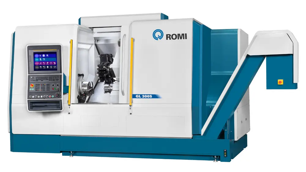 De ROMI GL-serie draaicentra zijn verkrijgbaar in vier groottes en bieden flexibele configuratiemogelijkheden. Afgebeeld is de GL 300S met alle mogelijke opties: aangedreven gereedschappen, y-as voor bewerkingen uit het center, en overname klauwplaat