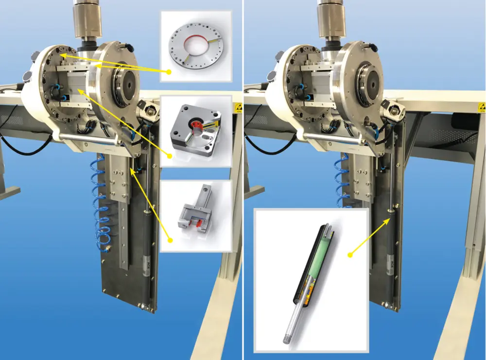 Vier klemelementen en een gasdrukveer van ACE Stoßdämpfer GmbH zijn in één constructie geïntegreerd (© tech solute GmbH)