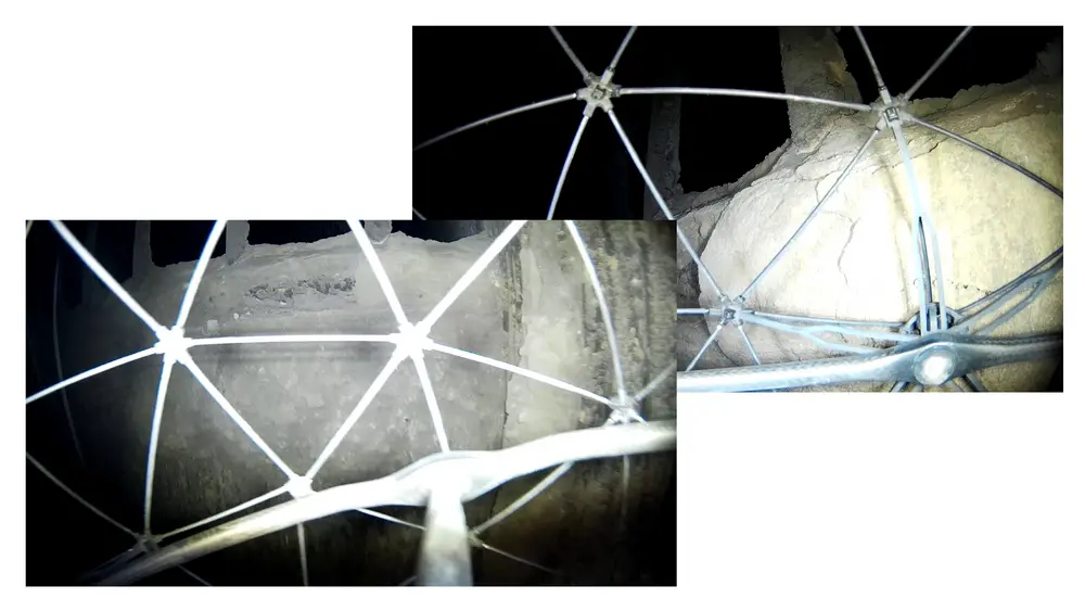 afbrokkelend beton in een verbrandingsketel.