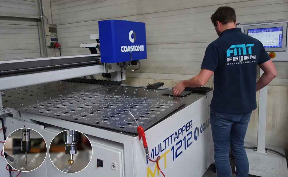 De MultiTapper MT1212 biedt plaats voor 3 (optioneel 4) tap- of verzinkgereedschappen; elk met een eigen programmeerbare snelheid en microsmering