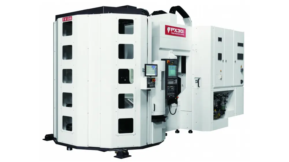 De vijf-assige freesmachine YASDA PX30i opereert op het door ASML gewenste μm-niveau en combineert dit met een lage arbeidsintensiteit. De ingebouwde gereedschapwisselaar en palletwisselaar maken 24/7 productie mogelijk