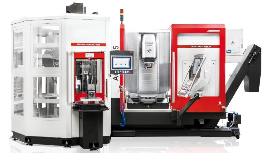 Hedelius Acura 65 CNC-bewerkingscentrum in combinatie met Hedelius Marathon beladingssysteem