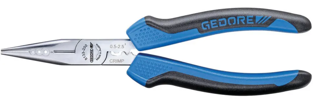 Multifunctionele telefoon- en krimptang De multifunctionele telefoon- en krimptang 8133 is een allrounder en ideaal voor klussen op het mechanische en elektronische gebied. Hij dient voor maar liefst zeven bewerkingen: grijpen, draaien, buigen, knippen, strippen, krimpen en persen. 