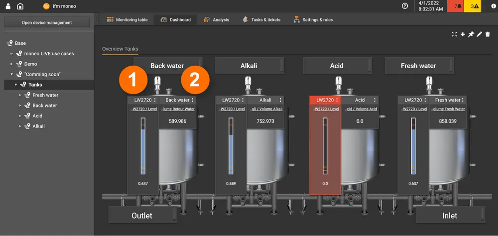 De radarsensor LW2720 bewaakt continu het vulniveau