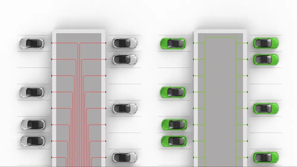 Niet alleen de installatietijd vermindert aanzienlijk, ook de benodigde kabelhoeveelheid wordt sterk gereduceerd