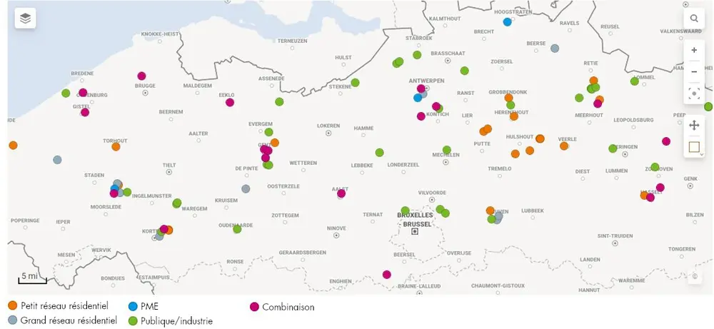 Carte de la grille de chaleur. La Flandre est clairement à la traîne par rapport aux pays voisins (VREG, 2022)