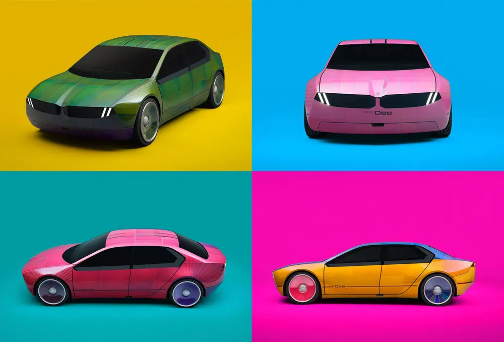 BMW i Vision Dee wisselt niet alleen af tussen zwart en wit, maar heeft nu een veelkleurig, volledig variabel en individueel configureerbaar exterieur. Een ePaper-film van de samenwerkingspartner van de BMW Group, E Ink, is op de carrosserie aangebracht om dit kleurendisplay te creëren. Er kunnen maximaal 32 kleuren worden weergegeven. 8/9 Het carrosserieoppervlak van de BMW i Vision Dee is verdeeld in 240 E Ink-segmenten, die elk afzonderlijk worden bestuurd. Hierdoor kan binnen enkele seconden een bijna oneindige verscheidenheid aan patronen worden gegenereerd en gevarieerd. Het lasersnijproces dat werd gebruikt om de films te trimmen en het elektronische besturingsontwerp zijn ontwikkeld in samenwerking met E Ink. De aanpassing van deze technologie voor gebogen oppervlakken en de programmering van de animaties werden ontwikkeld door de eigen ingenieurs van BMW Group.