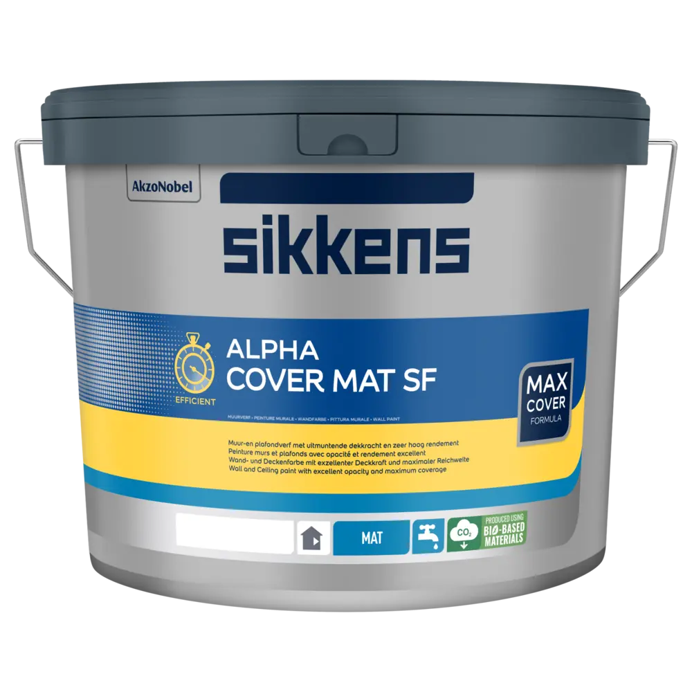 Alpha Cover Mat SF verf van Sikkens: de pot is gemaakt met gerecycleerd materiaal