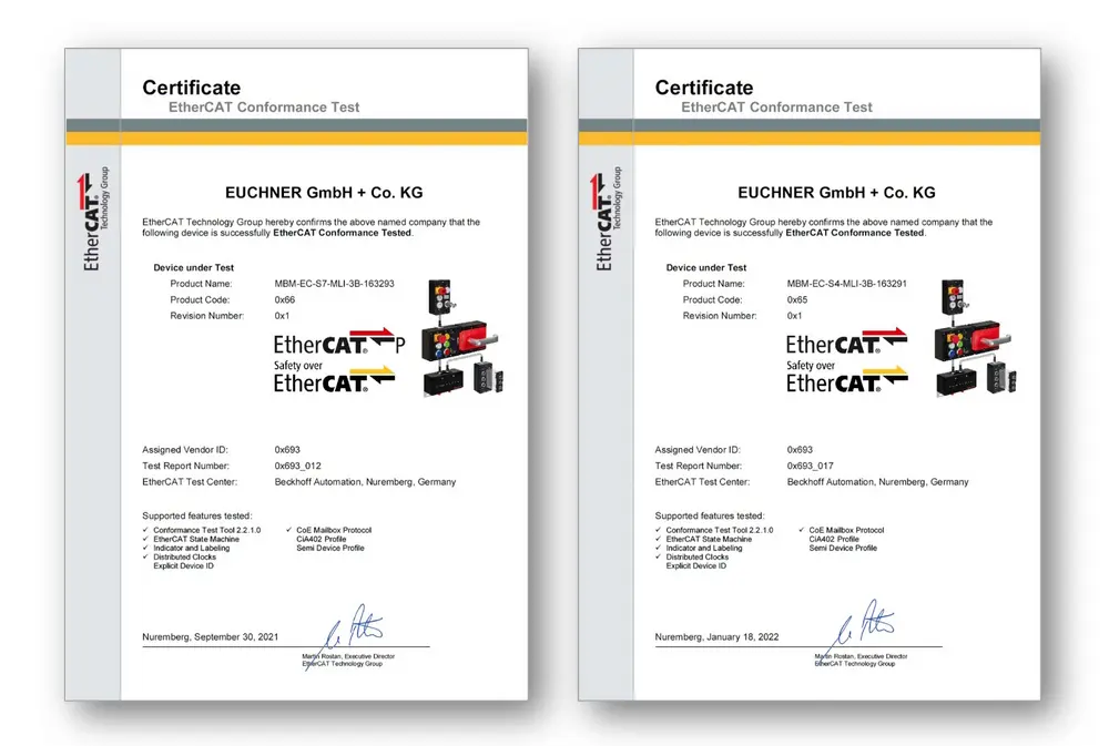 Euchner certificaten