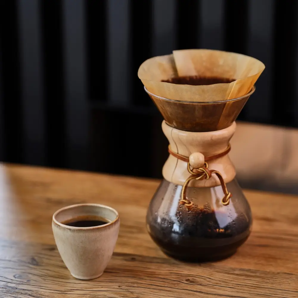 De koffiemaker Chemex van Billiet-Vanlaere: oogt ook mooi op tafel.