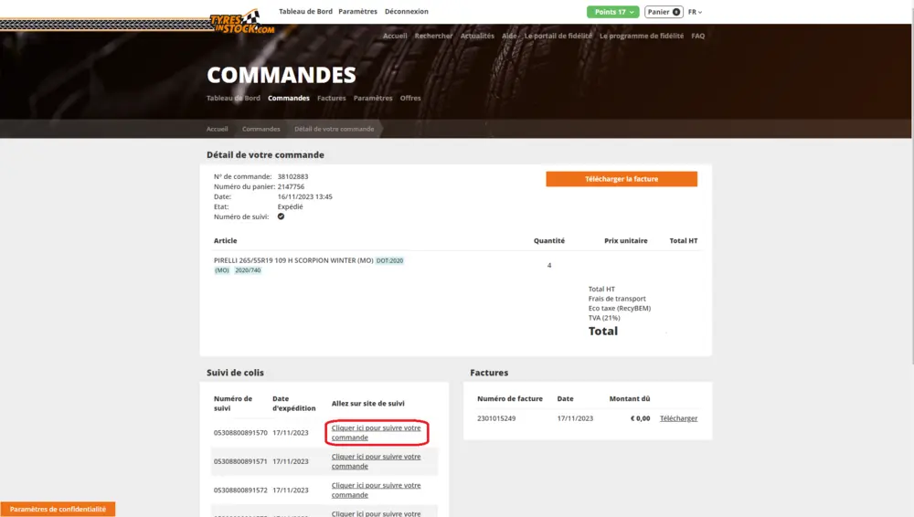 Tyres in Stock Track Trace