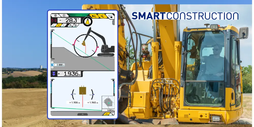 Een visual van het intelligente systeem Smart Construction