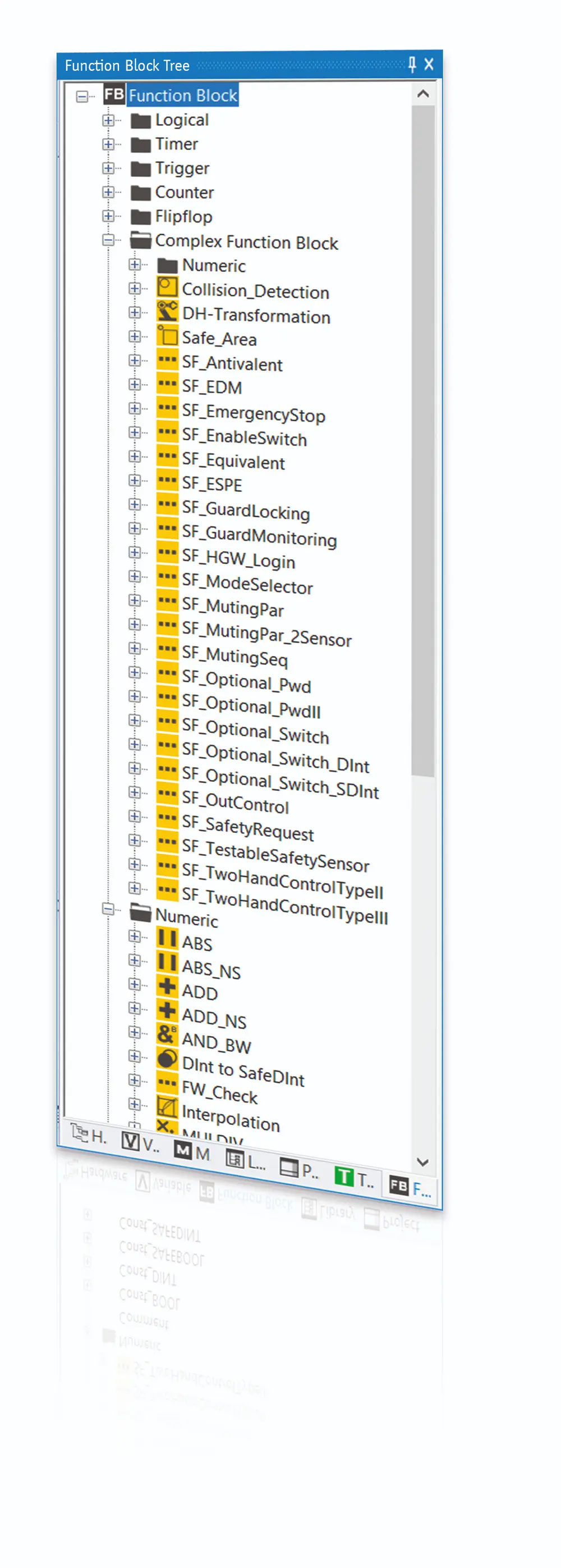 De LASAL SafetyDesigner-bibliotheek bevat een breed scala aan gecertificeerde functiebouwstenen die het maken van veiligheidsrelevante toepassingen vereenvoudigen: naast Logical, Timer, Trigger en Numeric zijn er ook zeer complexe functies zoals Collision Detection, Safe Area, Ramp Monitor of Optional Password.