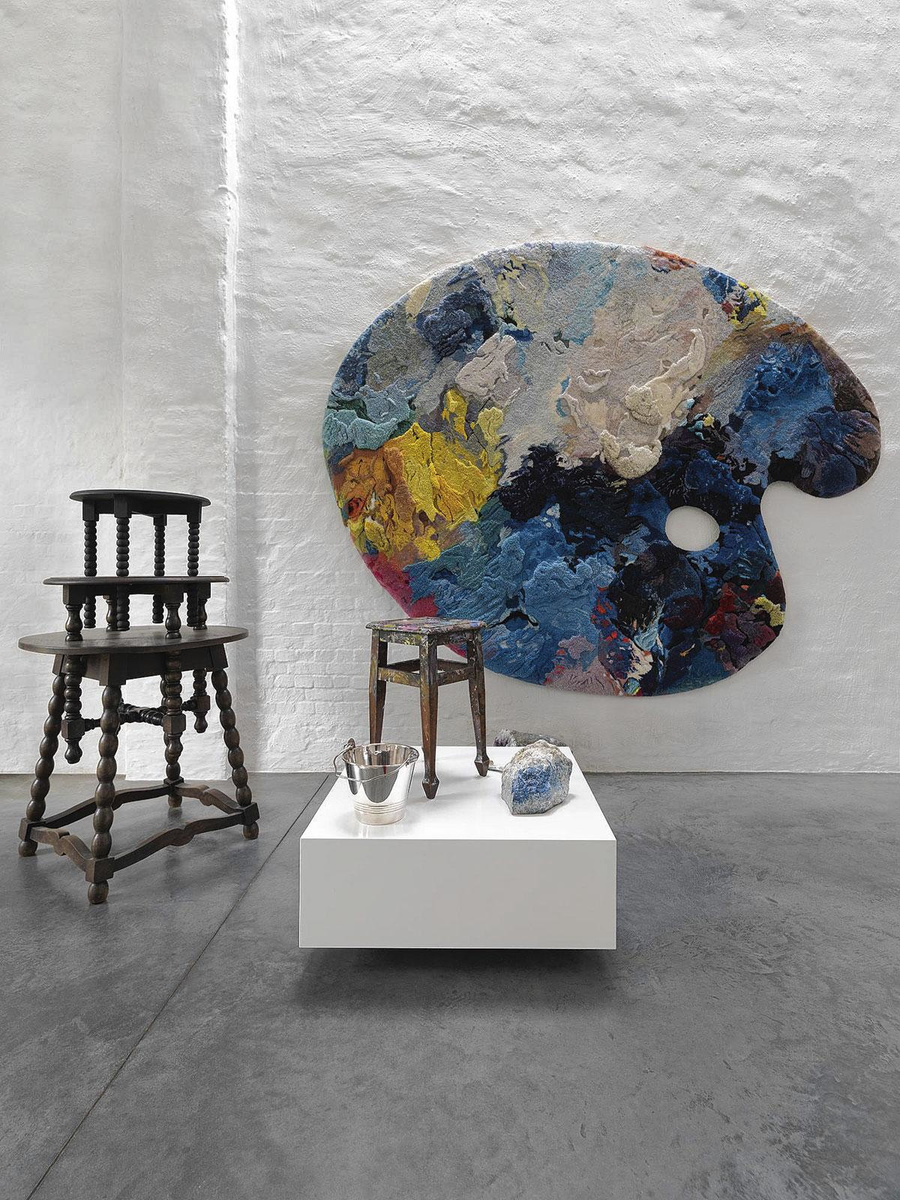 Eigen werk van Lachaert & Dhanis, met o.m. het kleurrijk schilderspalet geweven door Vera Vermeersch.