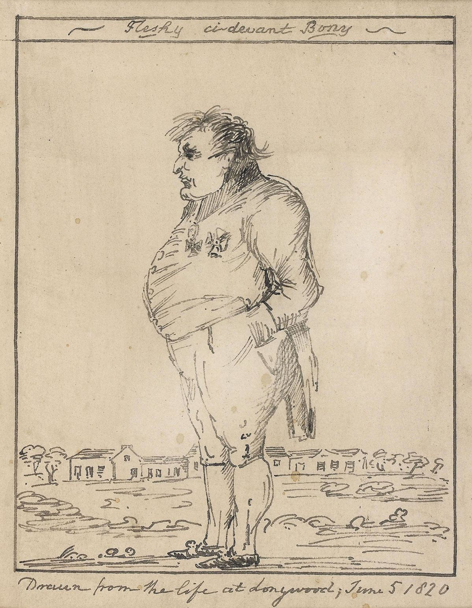 Karikatuur van Napoleon, 5 juni 1820. Collectie Bruno Ledoux.