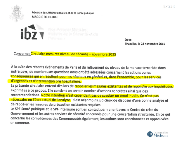 Alerte terroriste: " il n'y a aucune menace visant les hôpitaux "
