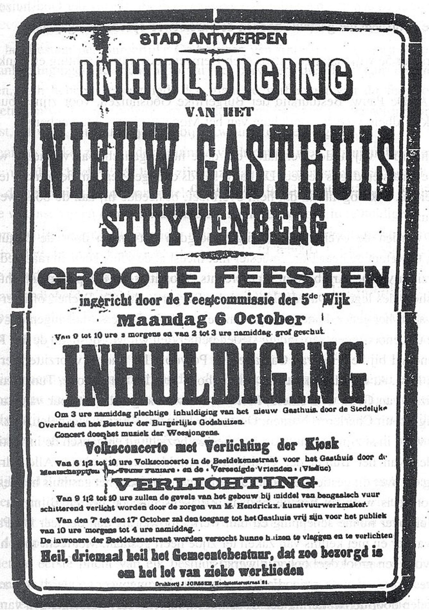 Affiche voor de inhuldigingsplechtigheid op 6 oktober 1884.
