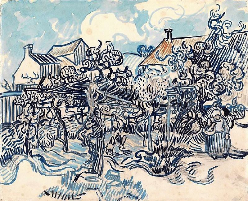 Vieux vignoble avec la femme du fermier.