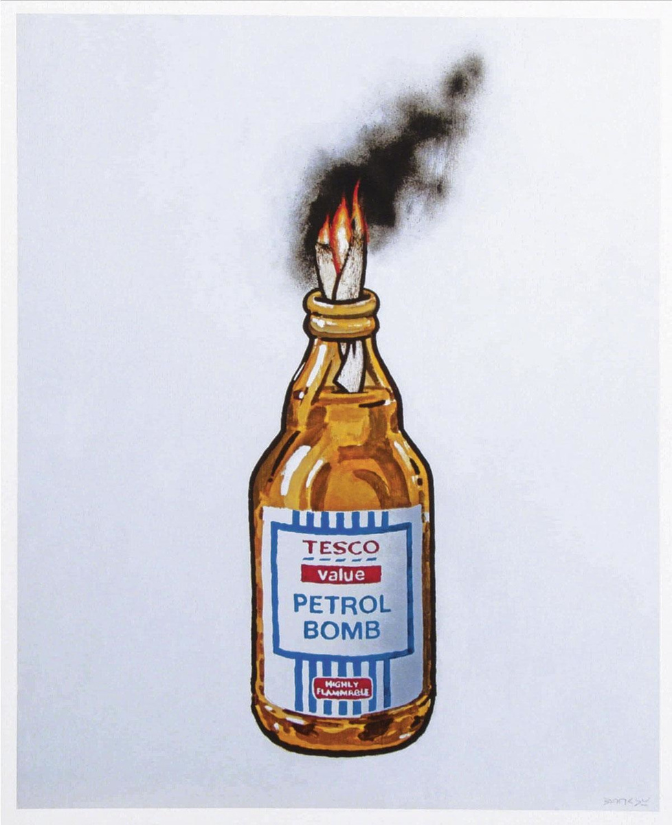 Banksy, Tesco Value Petrol Bomb, offset.