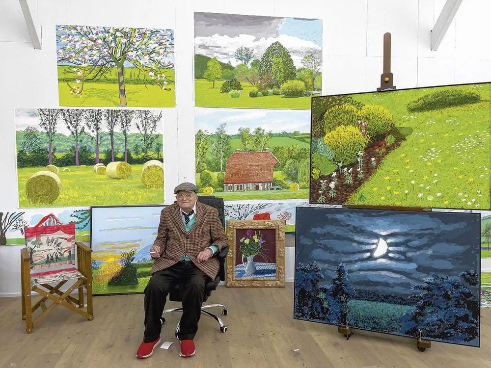 David Hockney in zijn atelier in Normandië, 24 februari 2021.