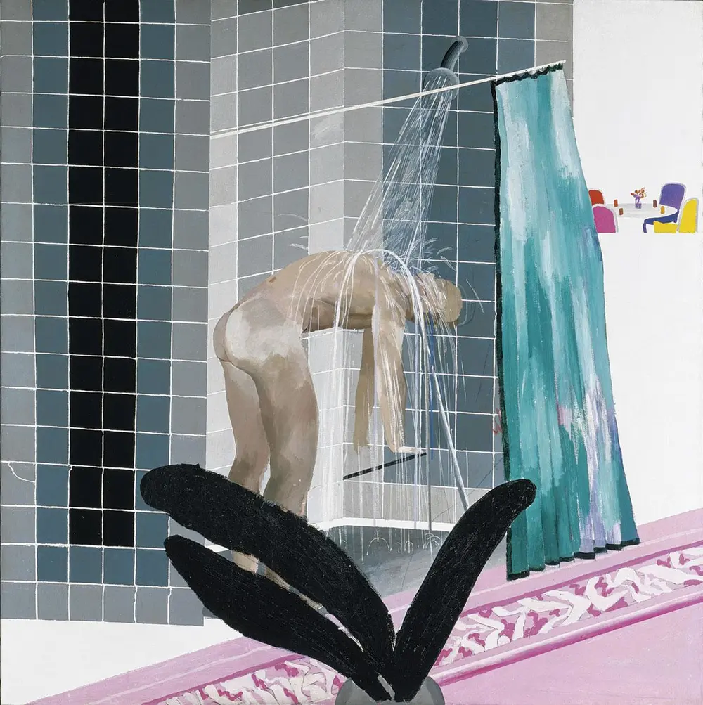 David Hockney - Man in Shower in Beverly Hills, 1964. Acrylverf op doek, 167,3 x 167 cm. Tate: Aankoop 1980.