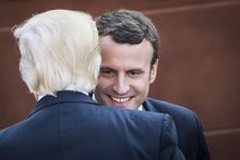 Emmanuel Jean-Michel Frédéric Macron saluta Donald J. Trump during the leaders of the G7 countries attend a concert in the Greek Theater, Taormina, Italy 27/05/2017.