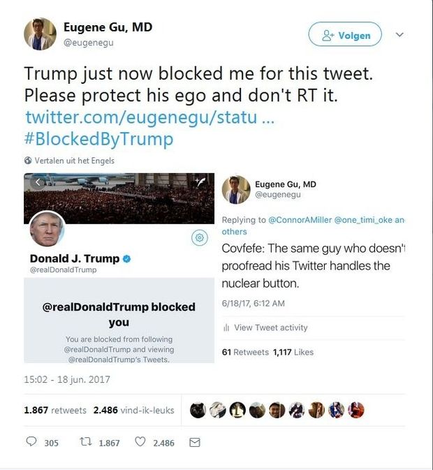 Amerikaans arts klaagt Trump aan voor blokkeren op Twitter