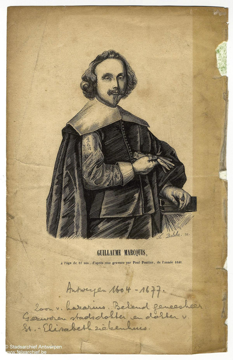 Guilielmus Marcquis, de eerste voorzitter van het Collegium Medicum Antverpiense. Foto FelixArchief.
